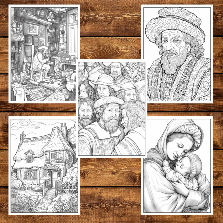 Carte de colorat pentru adulti, 25 de ilustratii, Rembrandt, 56 pagini [5]