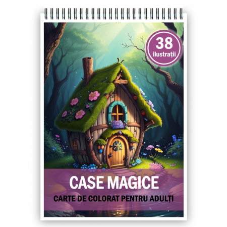 Carti de colorat antistres pentru adulti - Carte de colorat pentru adulti, 38 de ilustratii, Case magice, 86 pagini