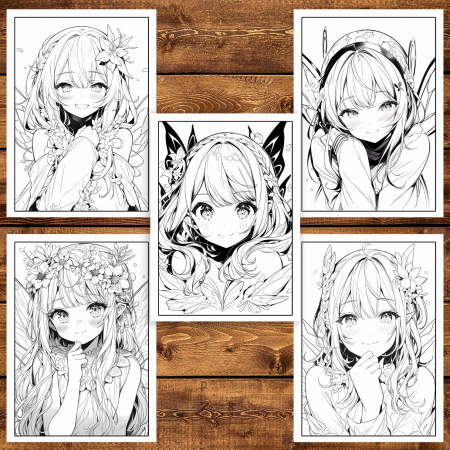 Carte de colorat pentru adulti, 45 de ilustratii, Anime Fairies - Volumul III, 96 pagini [4]
