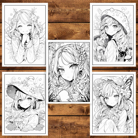 Carte de colorat pentru adulti, 45 de ilustratii, Anime Fairies - Volumul III, 96 pagini [5]