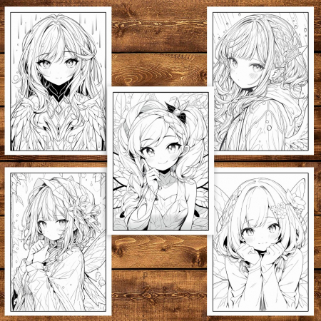 Carte de colorat pentru adulti, 45 de ilustratii, Anime Fairies - Volumul III, 96 pagini [3]
