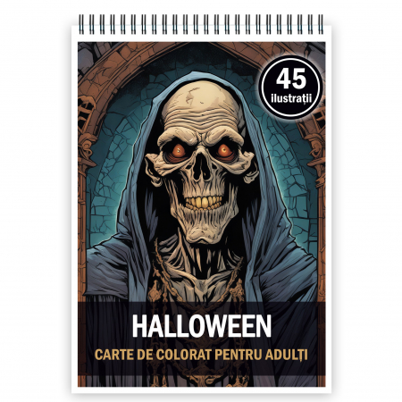 Carti de colorat Horror - Carte de colorat pentru adulti, 45 de ilustratii, Halloween, 96 pagini