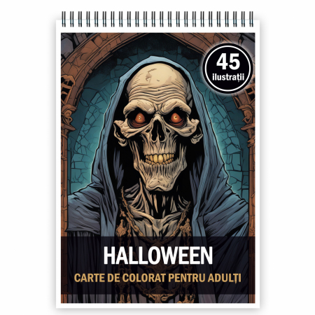 Carti de colorat antistres pentru adulti - Carte de colorat pentru adulti, 45 de ilustratii, Halloween, 96 pagini
