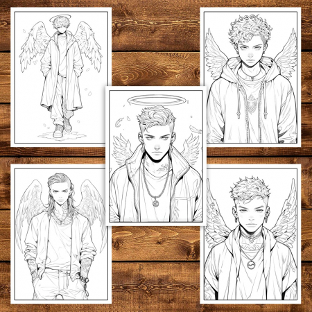 Carte de colorat pentru adulti, 50 de ilustratii, Anime Angel Boys, 106 pagini [3]