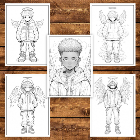Carte de colorat pentru adulti, 50 de ilustratii, Anime Angel Boys, 106 pagini [5]