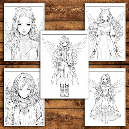 Carte de colorat pentru adulti, 50 de ilustratii, Anime Angel Girls, 106 pagini [3]