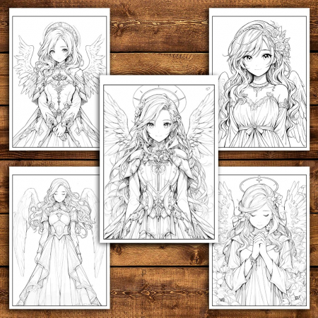 Carte de colorat pentru adulti, 50 de ilustratii, Anime Angel Girls, 106 pagini [4]
