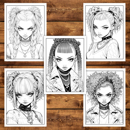 Carte de colorat pentru adulti, 50 de ilustratii, Anime Bad Teens - Volumul I, 106 pagini [3]