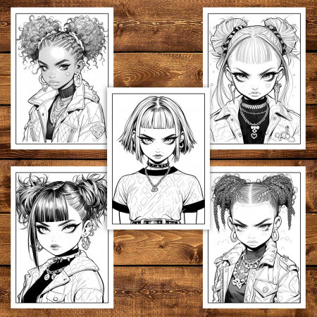 Carte de colorat pentru adulti, 50 de ilustratii, Anime Bad Teens - Volumul I, 106 pagini [4]
