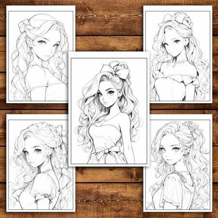 Carte de colorat pentru adulti, 50 de ilustratii, Anime Barbie Girls - Volumul I, 106 pagini [3]