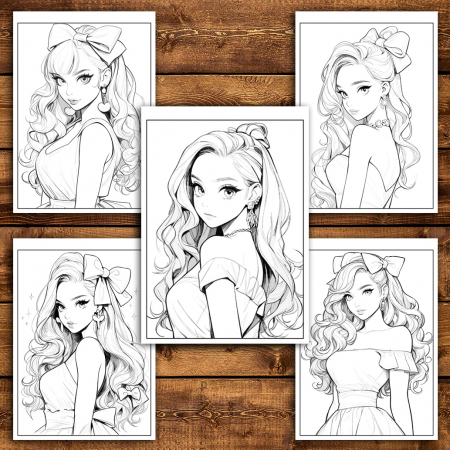 Carte de colorat pentru adulti, 50 de ilustratii, Anime Barbie Girls - Volumul I, 106 pagini [2]