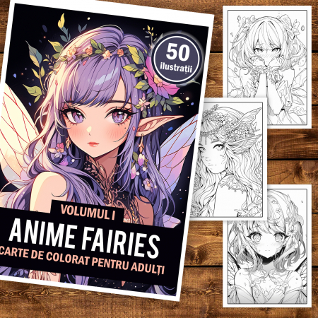 Carte de colorat pentru adulti, 50 de ilustratii, Anime Fairies - Volumul I, 106 pagini [1]
