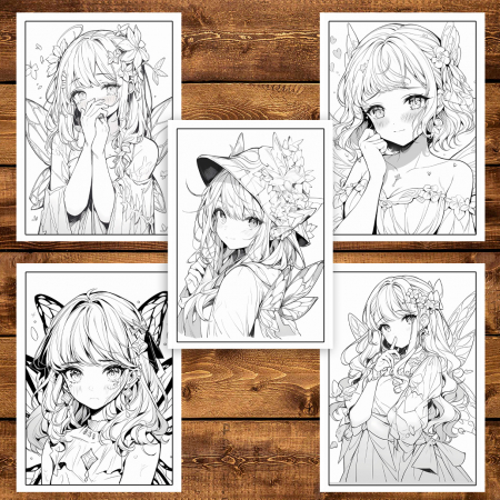 Carte de colorat pentru adulti, 50 de ilustratii, Anime Fairies - Volumul I, 106 pagini [3]