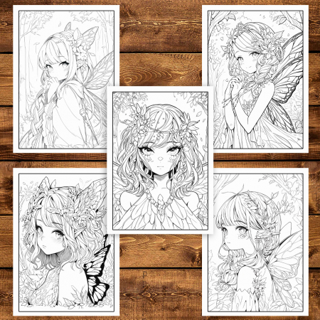 Carte de colorat pentru adulti, 50 de ilustratii, Anime Fairies - Volumul II, 106 pagini [3]