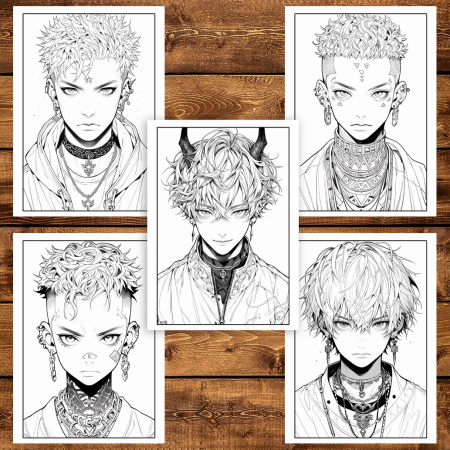 Carte de colorat pentru adulti, 50 de ilustratii, Anime Goth Boys, 106 pagini [5]