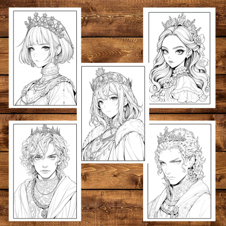 Carte de colorat pentru adulti, 50 de ilustratii, Anime Kings & Queens 106 pagini [4]
