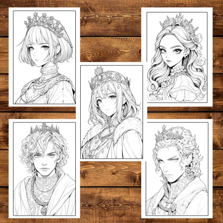 Carte de colorat pentru adulti, 50 de ilustratii, Anime Kings & Queens 106 pagini [4]