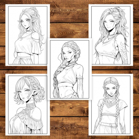 Carte de colorat pentru adulti, 50 de ilustratii Anime Modern Elves, 106 pagini [4]