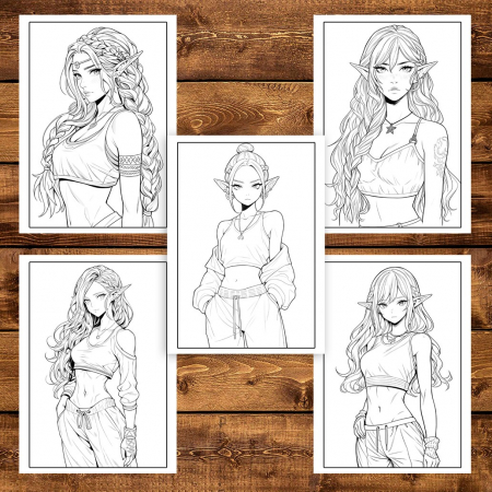 Carte de colorat pentru adulti, 50 de ilustratii Anime Modern Elves, 106 pagini [3]