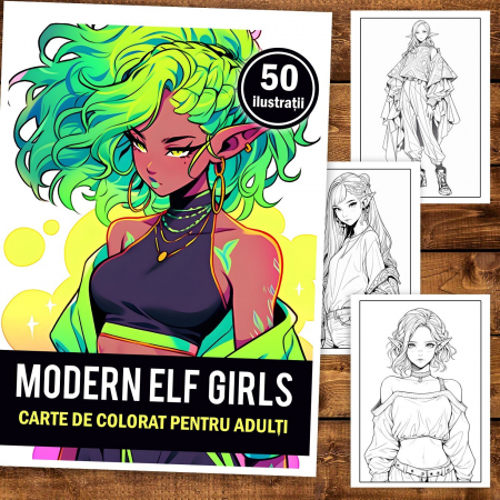 Carte de colorat pentru adulti, 50 de ilustratii Anime Modern Elves, 106 pagini [1]