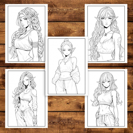 Carte de colorat pentru adulti, 50 de ilustratii Anime Modern Elves, 106 pagini [3]