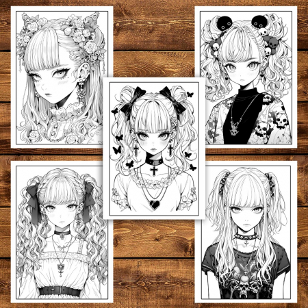 Carte de colorat pentru adulti, 50 de ilustratii, Anime Pastel Goth Girls, 106 pagini [3]