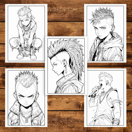 Carte de colorat pentru adulti, 50 de ilustratii Anime Punk Boys, 106 pagini [3]