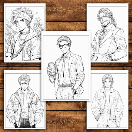 Carte de colorat pentru adulti, 50 de ilustratii Anime Retro Boys, 106 pagini [3]