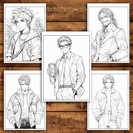 Carte de colorat pentru adulti, 50 de ilustratii Anime Retro Boys, 106 pagini [3]