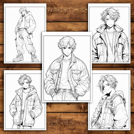 Carte de colorat pentru adulti, 50 de ilustratii Anime Retro Boys, 106 pagini [4]
