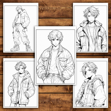 Carte de colorat pentru adulti, 50 de ilustratii Anime Retro Boys, 106 pagini [4]
