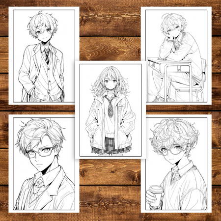 Carte de colorat pentru adulti, 50 de ilustratii Anime School Life, 106 pagini [3]