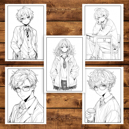 Carte de colorat pentru adulti, 50 de ilustratii Anime School Life, 106 pagini [3]