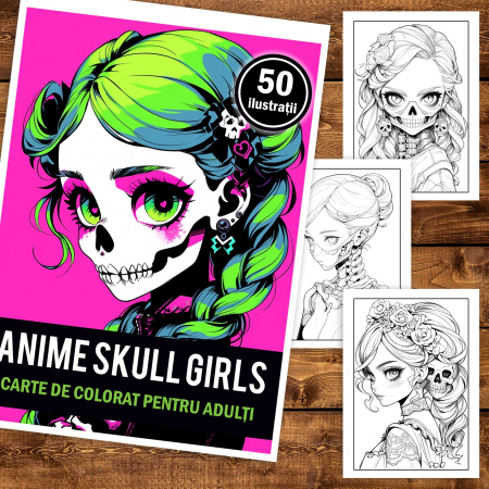 Carte de colorat pentru adulti, 50 de ilustratii, Anime Skull Girls 106 pagini [1]