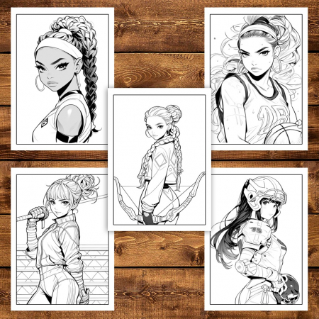 Carte de colorat pentru adulti, 50 de ilustratii Anime Sports Girls, 106 pagini [3]