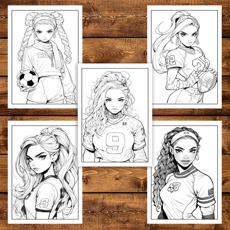 Carte de colorat pentru adulti, 50 de ilustratii Anime Sports Girls, 106 pagini [4]