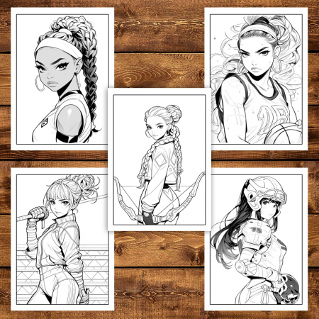 Carte de colorat pentru adulti, 50 de ilustratii Anime Sports Girls, 106 pagini [3]