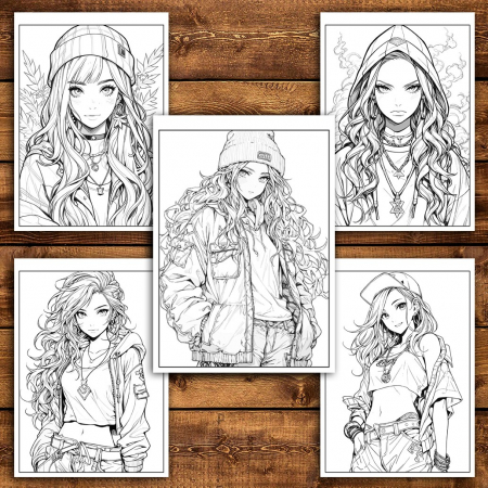 Carte de colorat pentru adulti, 50 de ilustratii Anime Stoner Girls, 106 pagini [3]