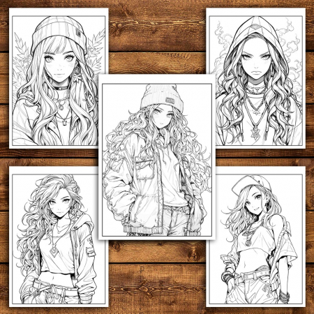 Carte de colorat pentru adulti, 50 de ilustratii Anime Stoner Girls, 106 pagini [3]