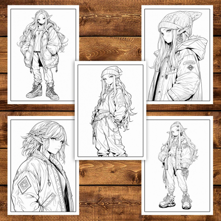 Carte de colorat pentru adulti, 50 de ilustratii Anime Street Elves, 106 pagini [4]