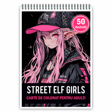 Carti de colorat antistres pentru adulti - Carte de colorat pentru adulti, 50 de ilustratii Anime Street Elves, 106 pagini