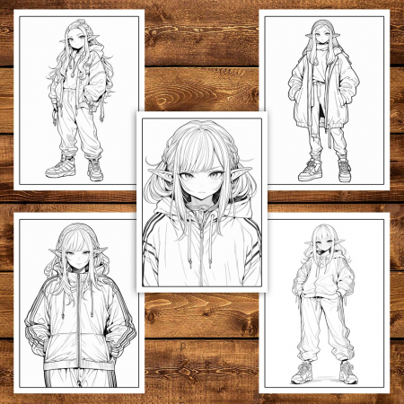 Carte de colorat pentru adulti, 50 de ilustratii Anime Street Elves, 106 pagini [3]