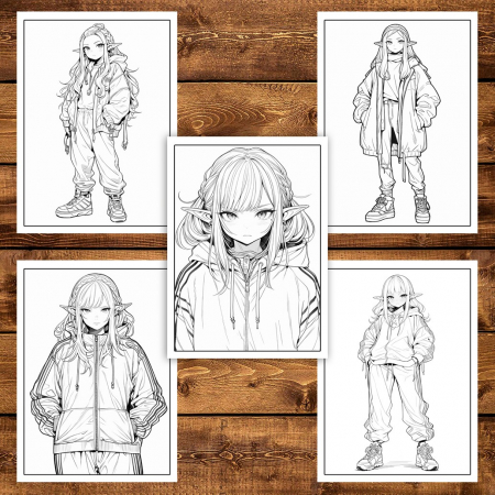 Carte de colorat pentru adulti, 50 de ilustratii Anime Street Elves, 106 pagini [3]