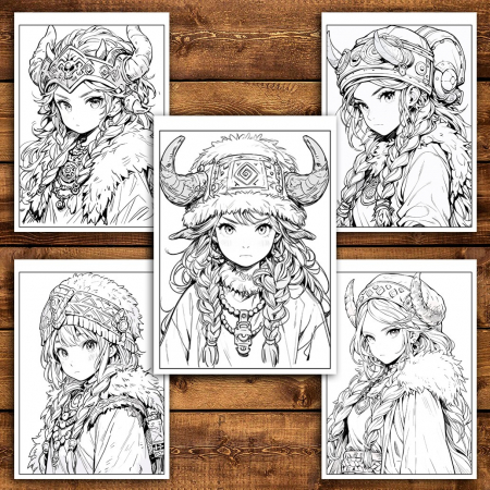 Carte de colorat pentru adulti, 50 de ilustratii, Anime Vikings, 106 pagini [3]