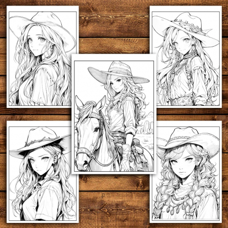 Carte de colorat pentru adulti, 50 de ilustratii Anime Wild West, 106 pagini [2]