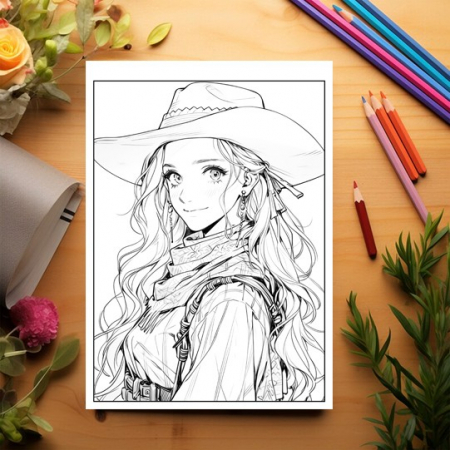 Carte de colorat pentru adulti, 50 de ilustratii Anime Wild West, 106 pagini [3]