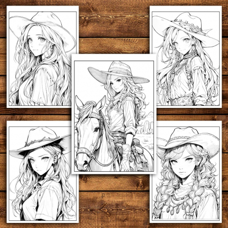 Carte de colorat pentru adulti, 50 de ilustratii Anime Wild West, 106 pagini [2]