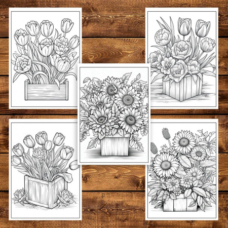 Carte de colorat pentru adulti, 50 de ilustratii, Aranjamente Florale - Volumul I, 106 pagini [4]