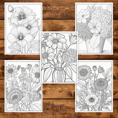 Carte de colorat pentru adulti, 50 de ilustratii, Aranjamente Florale - Volumul II, 106 pagini [3]