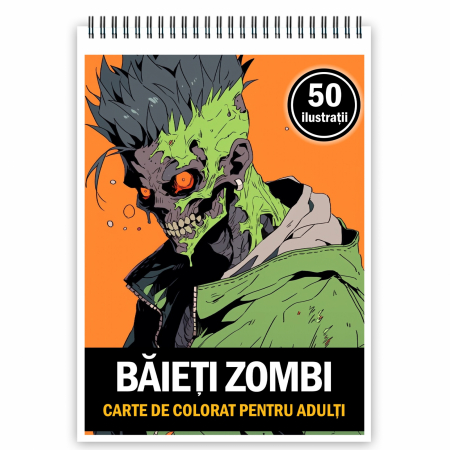 Carti de colorat antistres pentru adulti - Carte de colorat pentru adulti, 50 de ilustratii, Baieti Zombi, 106 pagini